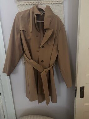 Time and Tru Camel Lightweight Coat with Waist Tie